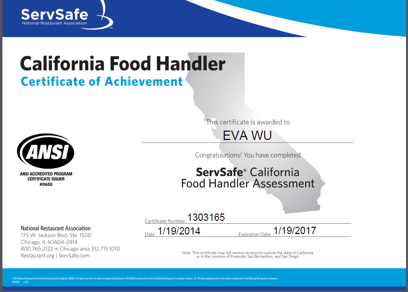 Certifications Professional Dietetic Portfolio of Eva Wu